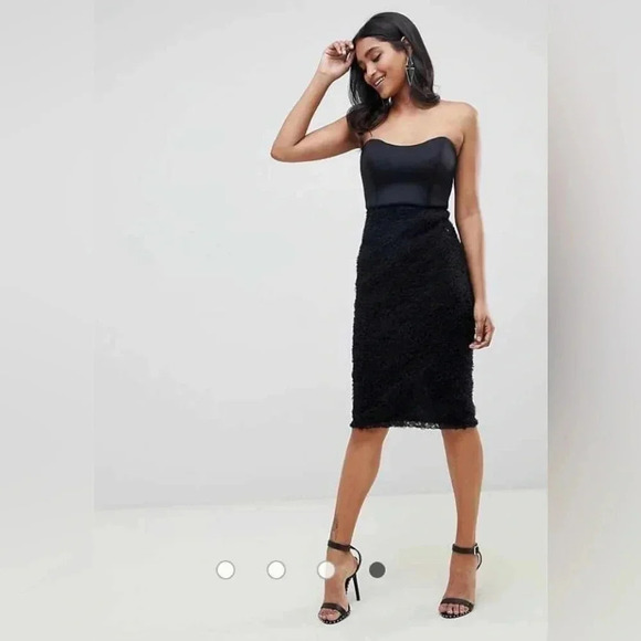 💥HOST PICKx2💥 ASOS Design Scuba Bandeau Black Floral Lace Midi Dress Size 6 - Picture 2 of 15